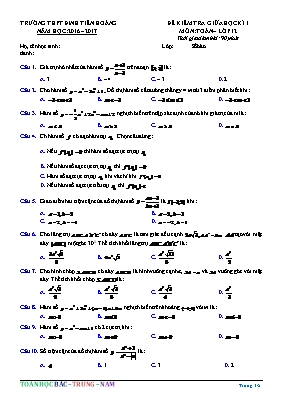 Đề kiểm tra giữa học kì 1 môn Toán lớp 12